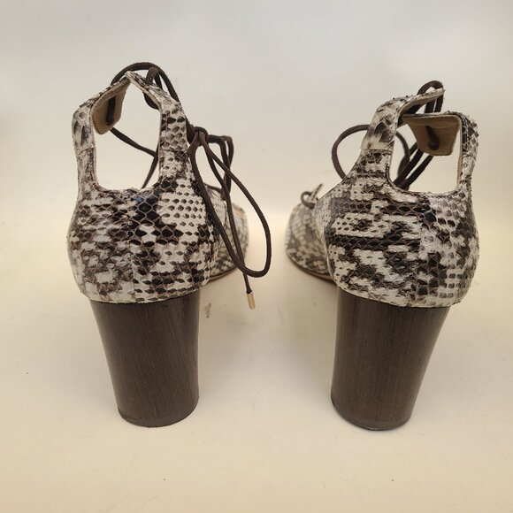 Jimmy Choo Ivory/Brown Snakeskin Open Toe Sandals Pumps Lace Up EU 40.5 - Picture 9 of 16